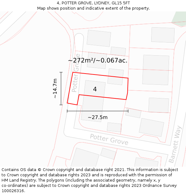 4, POTTER GROVE, LYDNEY, GL15 5FT: Plot and title map