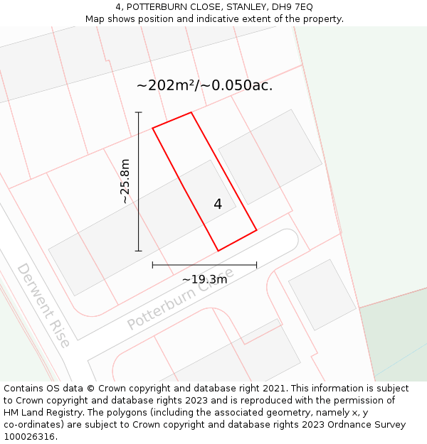 4, POTTERBURN CLOSE, STANLEY, DH9 7EQ: Plot and title map