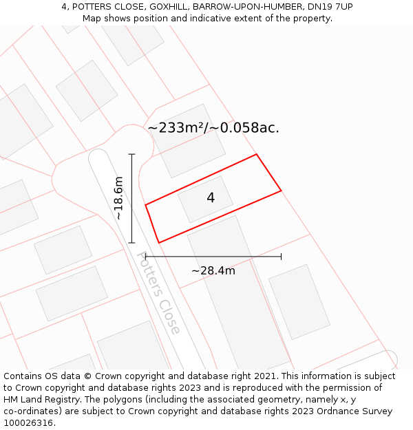 4, POTTERS CLOSE, GOXHILL, BARROW-UPON-HUMBER, DN19 7UP: Plot and title map