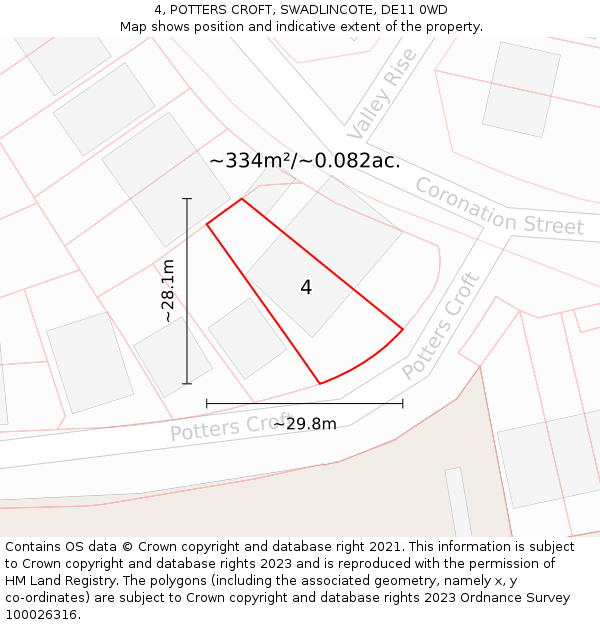 4, POTTERS CROFT, SWADLINCOTE, DE11 0WD: Plot and title map