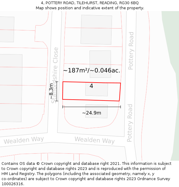 4, POTTERY ROAD, TILEHURST, READING, RG30 6BQ: Plot and title map