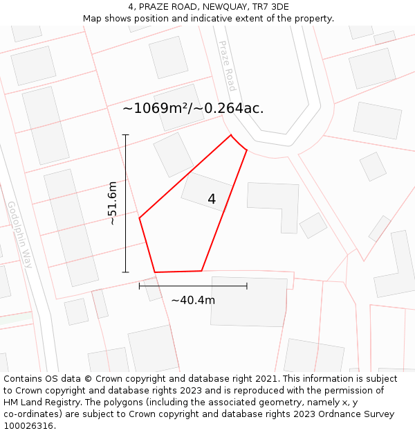 4, PRAZE ROAD, NEWQUAY, TR7 3DE: Plot and title map