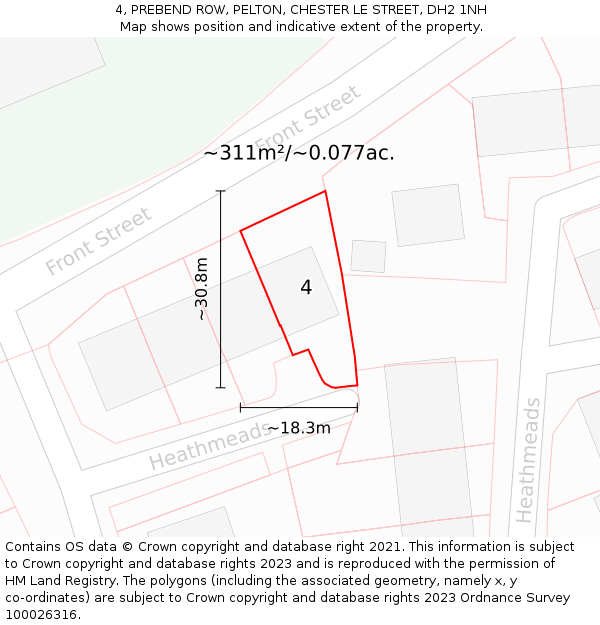 4, PREBEND ROW, PELTON, CHESTER LE STREET, DH2 1NH: Plot and title map