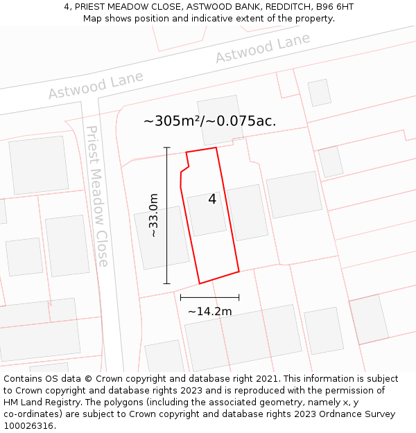 4, PRIEST MEADOW CLOSE, ASTWOOD BANK, REDDITCH, B96 6HT: Plot and title map