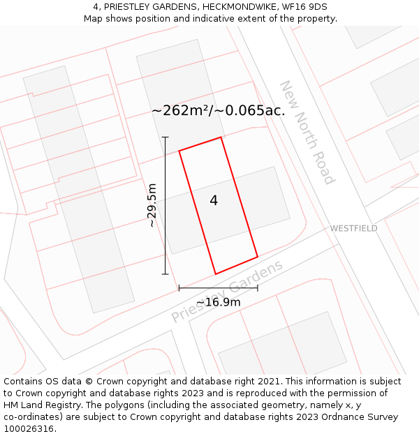 4, PRIESTLEY GARDENS, HECKMONDWIKE, WF16 9DS: Plot and title map