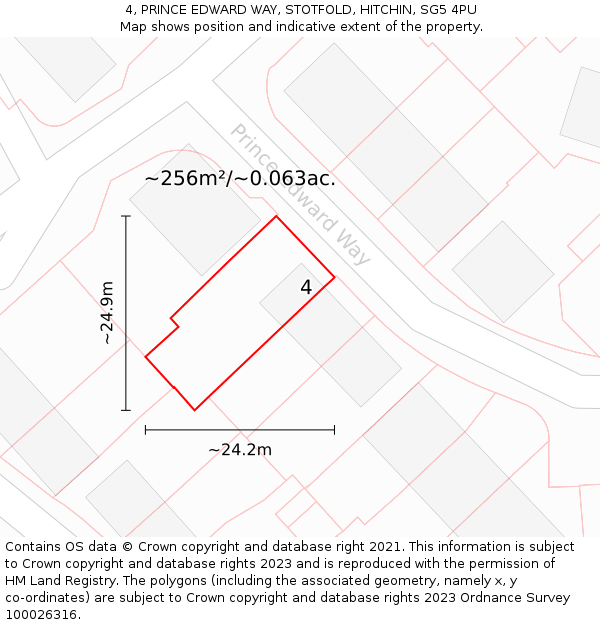 4, PRINCE EDWARD WAY, STOTFOLD, HITCHIN, SG5 4PU: Plot and title map