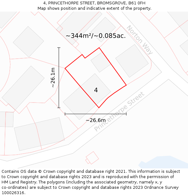 4, PRINCETHORPE STREET, BROMSGROVE, B61 0FH: Plot and title map