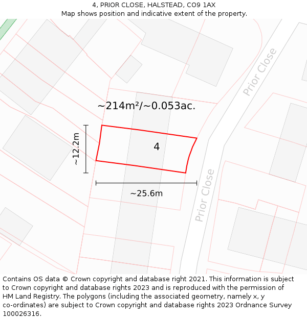 4, PRIOR CLOSE, HALSTEAD, CO9 1AX: Plot and title map