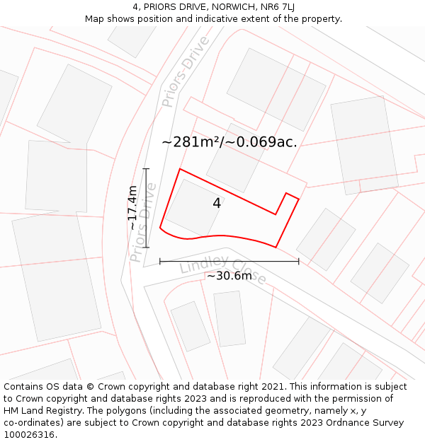 4, PRIORS DRIVE, NORWICH, NR6 7LJ: Plot and title map