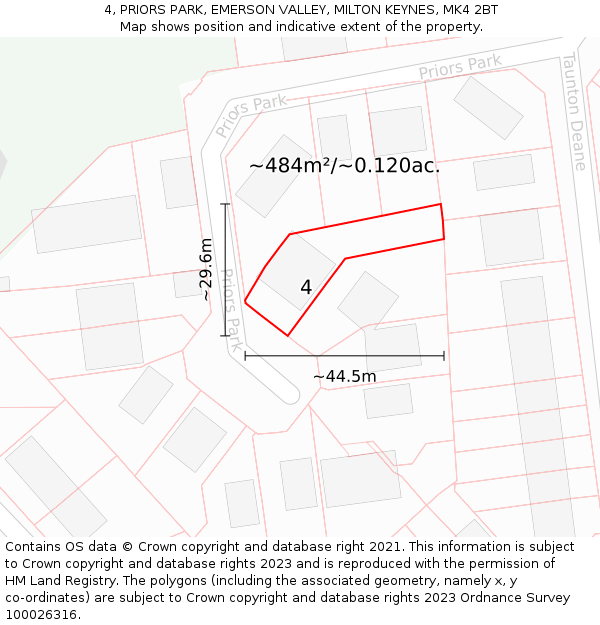 4, PRIORS PARK, EMERSON VALLEY, MILTON KEYNES, MK4 2BT: Plot and title map