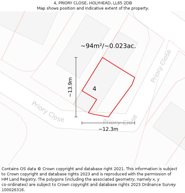 4, PRIORY CLOSE, HOLYHEAD, LL65 2DB: Plot and title map