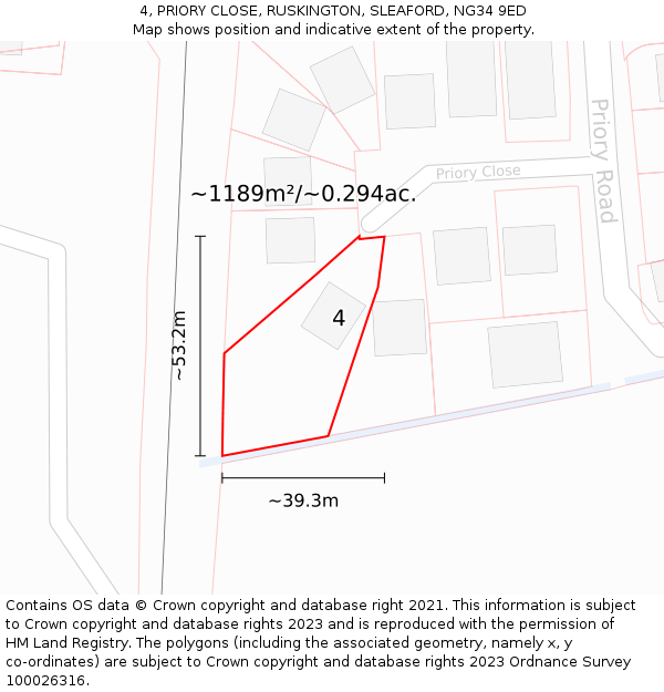 4, PRIORY CLOSE, RUSKINGTON, SLEAFORD, NG34 9ED: Plot and title map