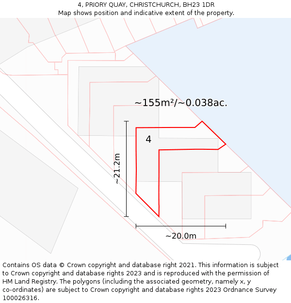 4, PRIORY QUAY, CHRISTCHURCH, BH23 1DR: Plot and title map