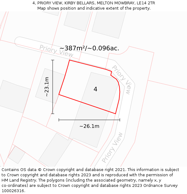 4, PRIORY VIEW, KIRBY BELLARS, MELTON MOWBRAY, LE14 2TR: Plot and title map