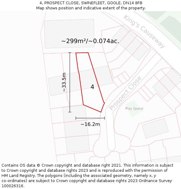 4, PROSPECT CLOSE, SWINEFLEET, GOOLE, DN14 8FB: Plot and title map