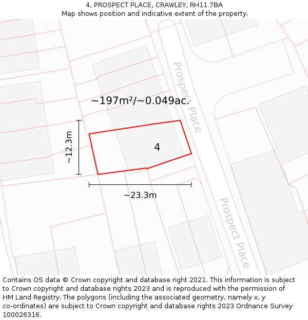 4, PROSPECT PLACE, CRAWLEY, RH11 7BA: Plot and title map