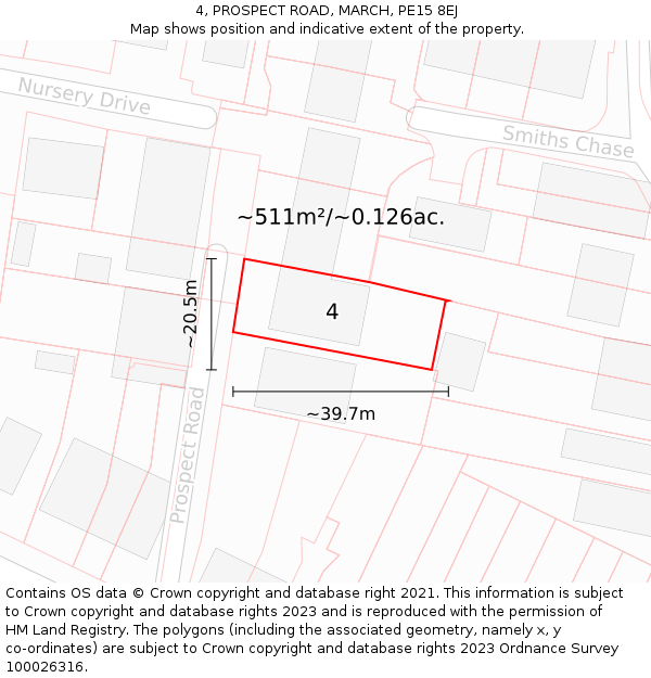 4, PROSPECT ROAD, MARCH, PE15 8EJ: Plot and title map