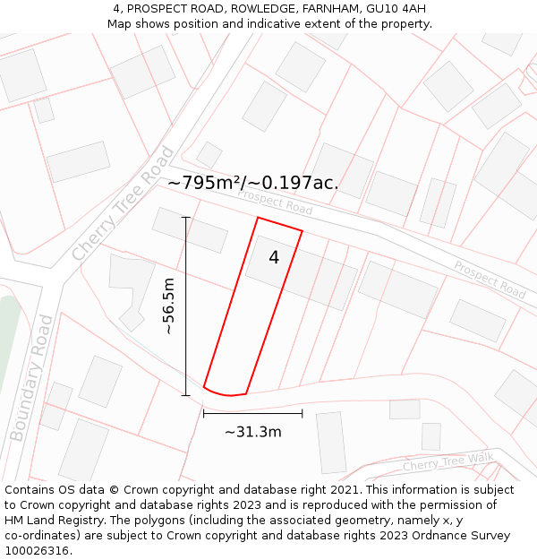 4, PROSPECT ROAD, ROWLEDGE, FARNHAM, GU10 4AH: Plot and title map