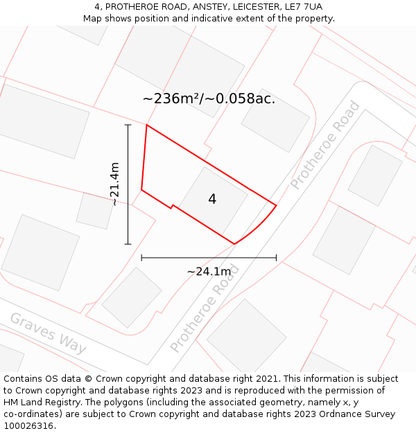 4, PROTHEROE ROAD, ANSTEY, LEICESTER, LE7 7UA: Plot and title map