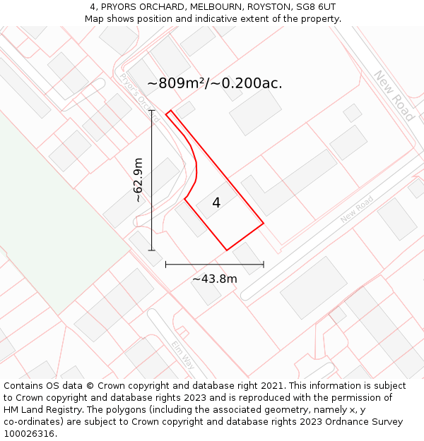 4, PRYORS ORCHARD, MELBOURN, ROYSTON, SG8 6UT: Plot and title map