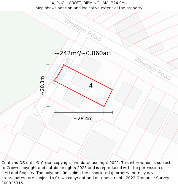 4, PUGH CROFT, BIRMINGHAM, B24 9AU: Plot and title map