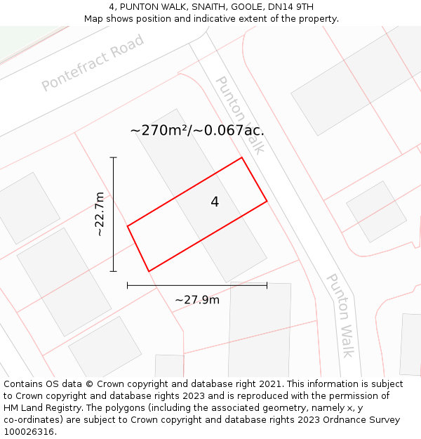 4, PUNTON WALK, SNAITH, GOOLE, DN14 9TH: Plot and title map