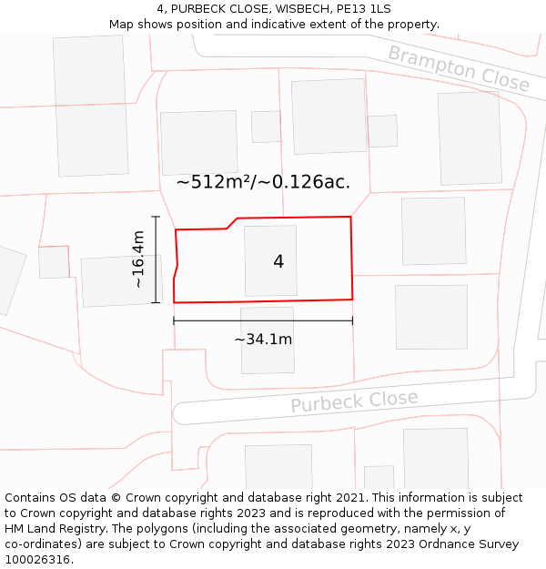 4, PURBECK CLOSE, WISBECH, PE13 1LS: Plot and title map