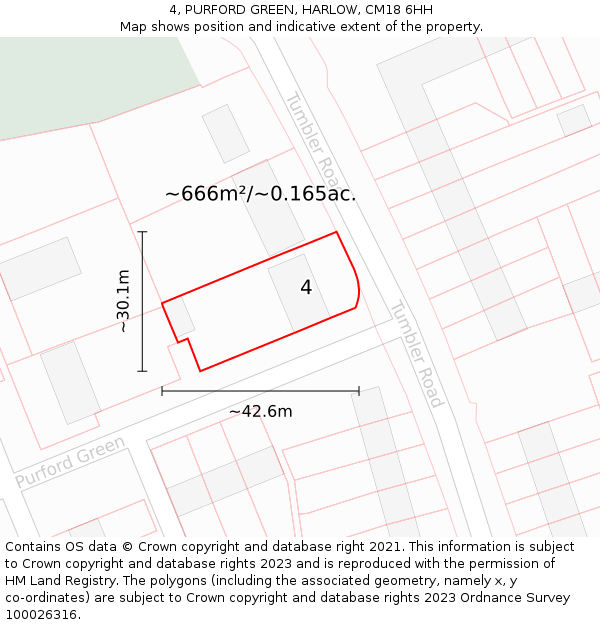 4, PURFORD GREEN, HARLOW, CM18 6HH: Plot and title map