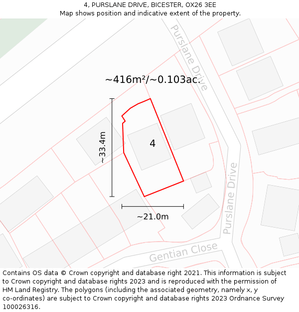 4, PURSLANE DRIVE, BICESTER, OX26 3EE: Plot and title map