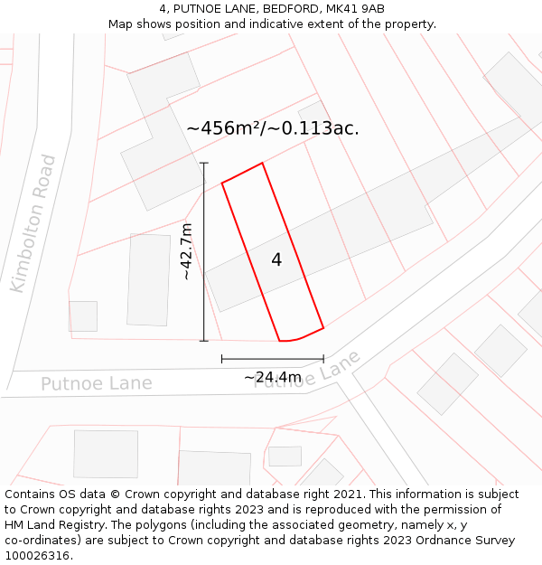 4, PUTNOE LANE, BEDFORD, MK41 9AB: Plot and title map