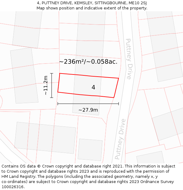 4, PUTTNEY DRIVE, KEMSLEY, SITTINGBOURNE, ME10 2SJ: Plot and title map