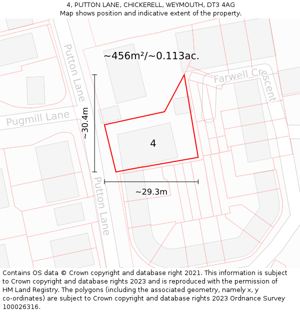 4, PUTTON LANE, CHICKERELL, WEYMOUTH, DT3 4AG: Plot and title map