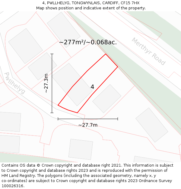 4, PWLLHELYG, TONGWYNLAIS, CARDIFF, CF15 7HX: Plot and title map