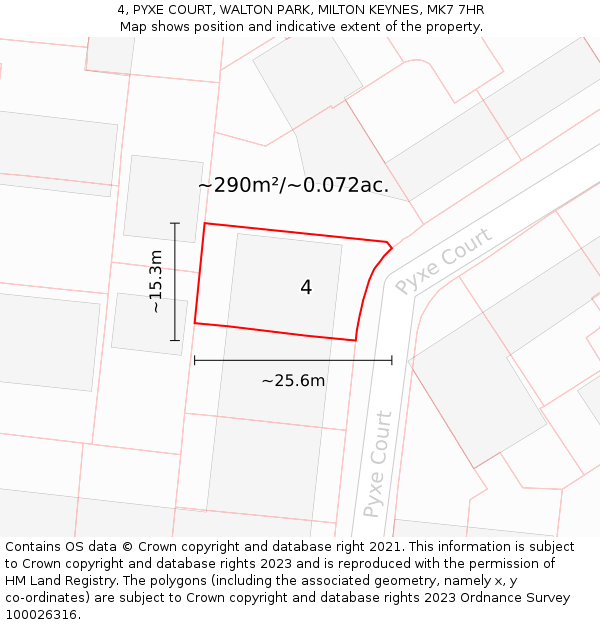 4, PYXE COURT, WALTON PARK, MILTON KEYNES, MK7 7HR: Plot and title map