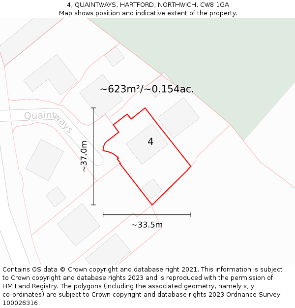 4, QUAINTWAYS, HARTFORD, NORTHWICH, CW8 1GA: Plot and title map