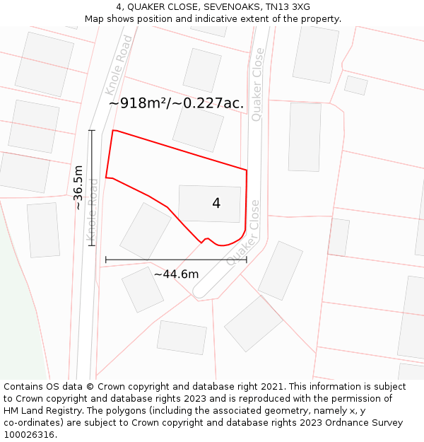 4, QUAKER CLOSE, SEVENOAKS, TN13 3XG: Plot and title map