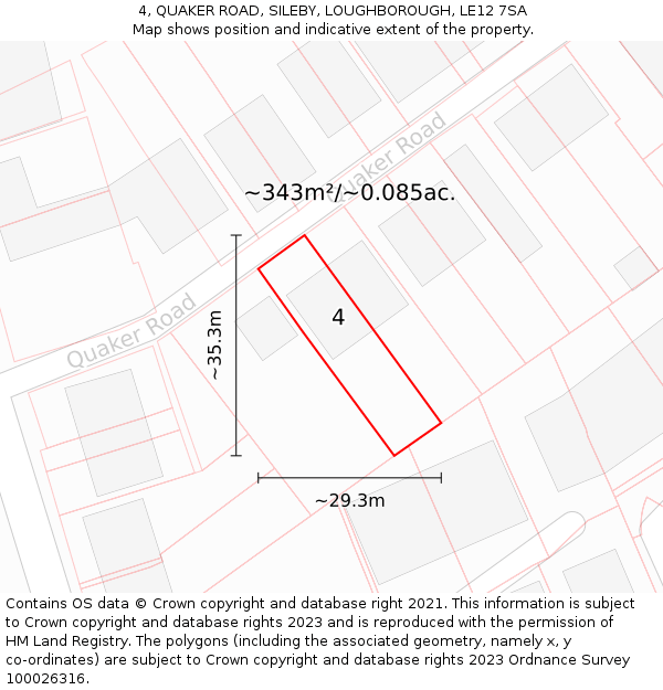 4, QUAKER ROAD, SILEBY, LOUGHBOROUGH, LE12 7SA: Plot and title map