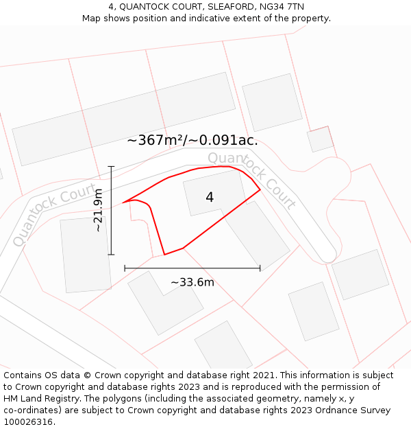 4, QUANTOCK COURT, SLEAFORD, NG34 7TN: Plot and title map