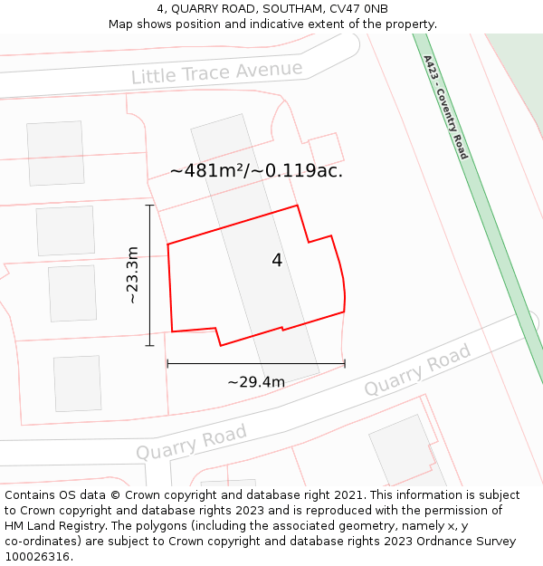 4, QUARRY ROAD, SOUTHAM, CV47 0NB: Plot and title map