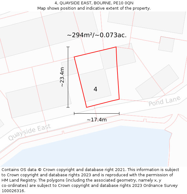 4, QUAYSIDE EAST, BOURNE, PE10 0QN: Plot and title map