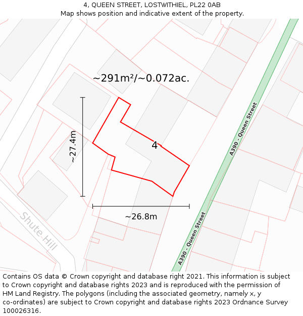 4, QUEEN STREET, LOSTWITHIEL, PL22 0AB: Plot and title map