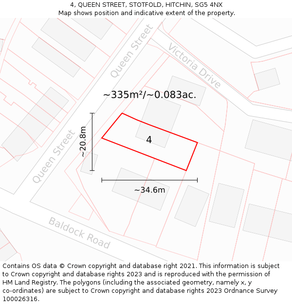 4, QUEEN STREET, STOTFOLD, HITCHIN, SG5 4NX: Plot and title map