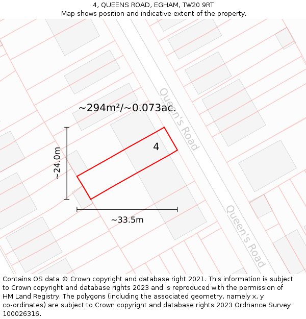 4, QUEENS ROAD, EGHAM, TW20 9RT: Plot and title map