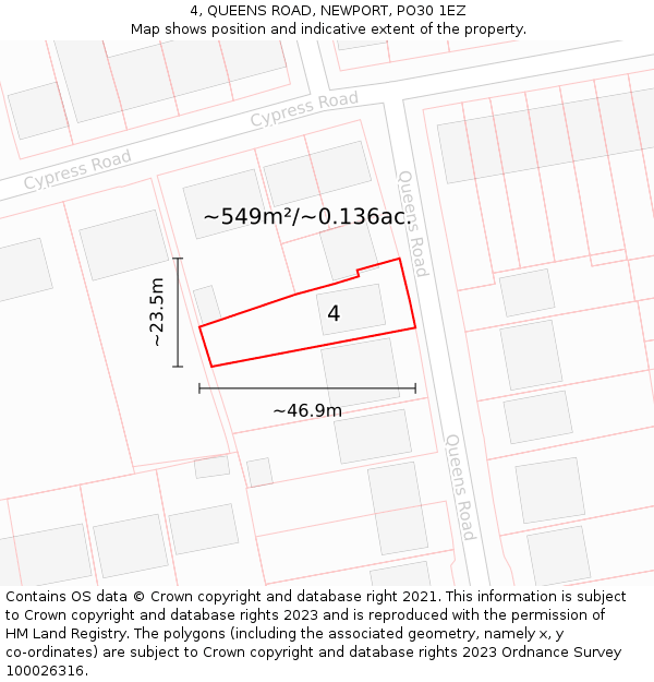 4, QUEENS ROAD, NEWPORT, PO30 1EZ: Plot and title map