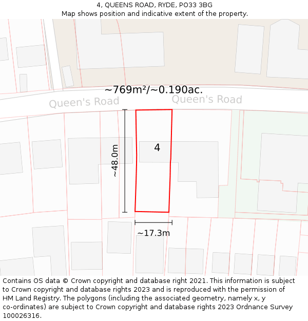 4, QUEENS ROAD, RYDE, PO33 3BG: Plot and title map