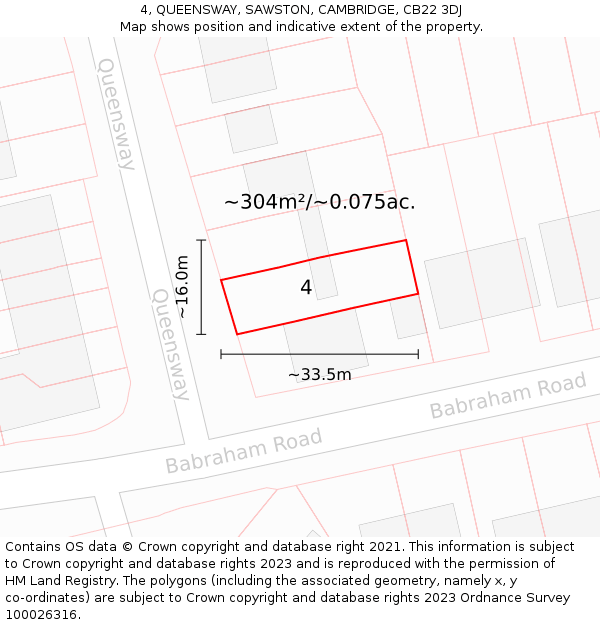 4, QUEENSWAY, SAWSTON, CAMBRIDGE, CB22 3DJ: Plot and title map