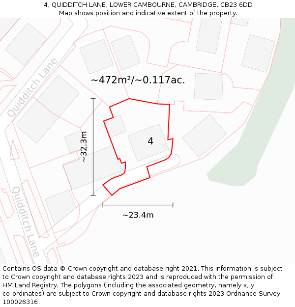 4, QUIDDITCH LANE, LOWER CAMBOURNE, CAMBRIDGE, CB23 6DD: Plot and title map