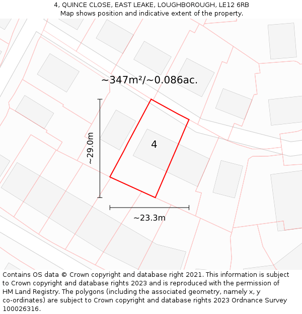 4, QUINCE CLOSE, EAST LEAKE, LOUGHBOROUGH, LE12 6RB: Plot and title map