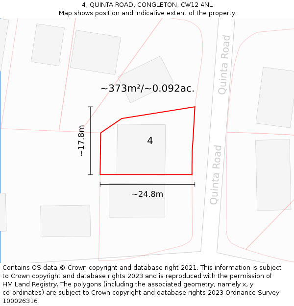 4, QUINTA ROAD, CONGLETON, CW12 4NL: Plot and title map