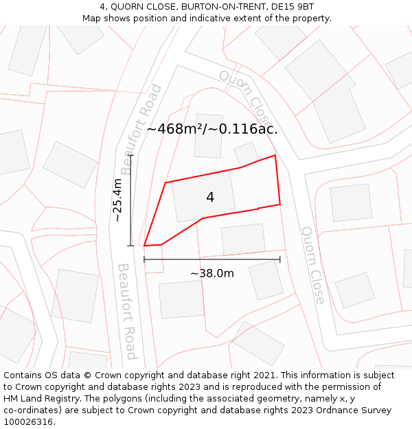 4, QUORN CLOSE, BURTON-ON-TRENT, DE15 9BT: Plot and title map